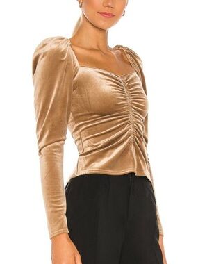 A.L.C. Chamberlain Velour Ruched Top Toffee Velvet Long Sleeve Top Size O
